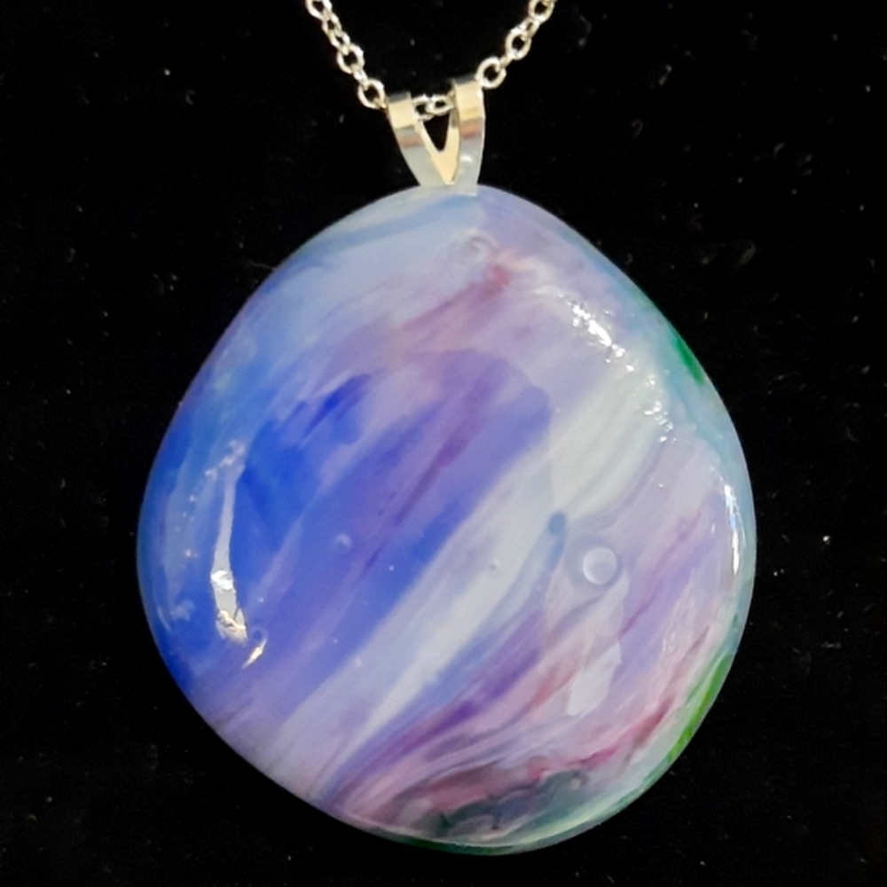 Stained Glass Purple Stripe  Fused Necklace
